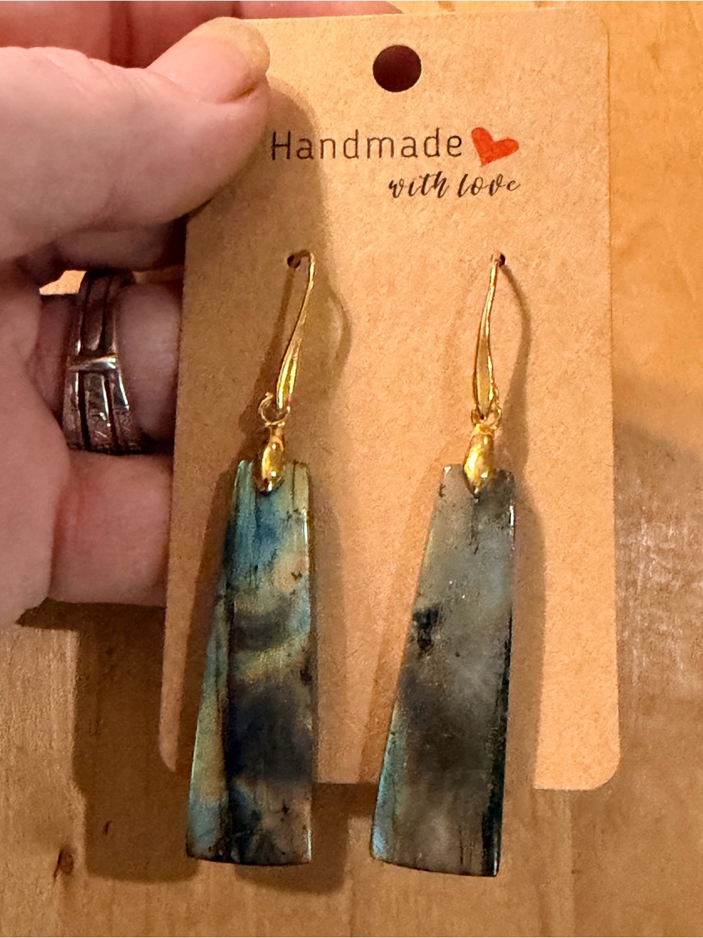 Beautiful Blue/Green/Yellow Labradorite Earrings w/14K Gold Plated Hooks